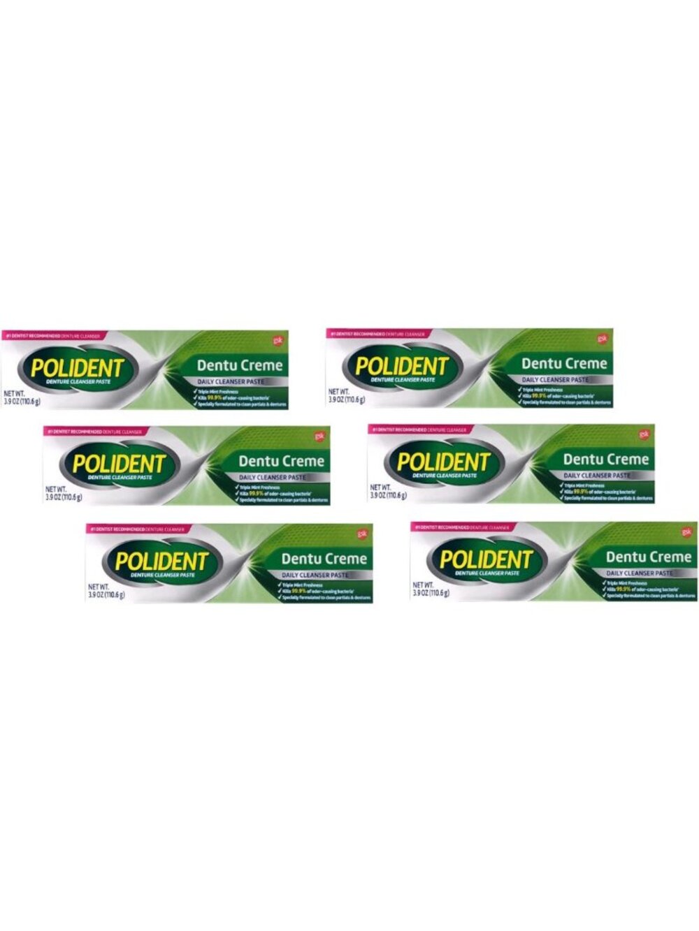 Dentu-Creme for Dentures, 3.9 oz - Pack of 6, Fresh Mint Flavor, Oral Care